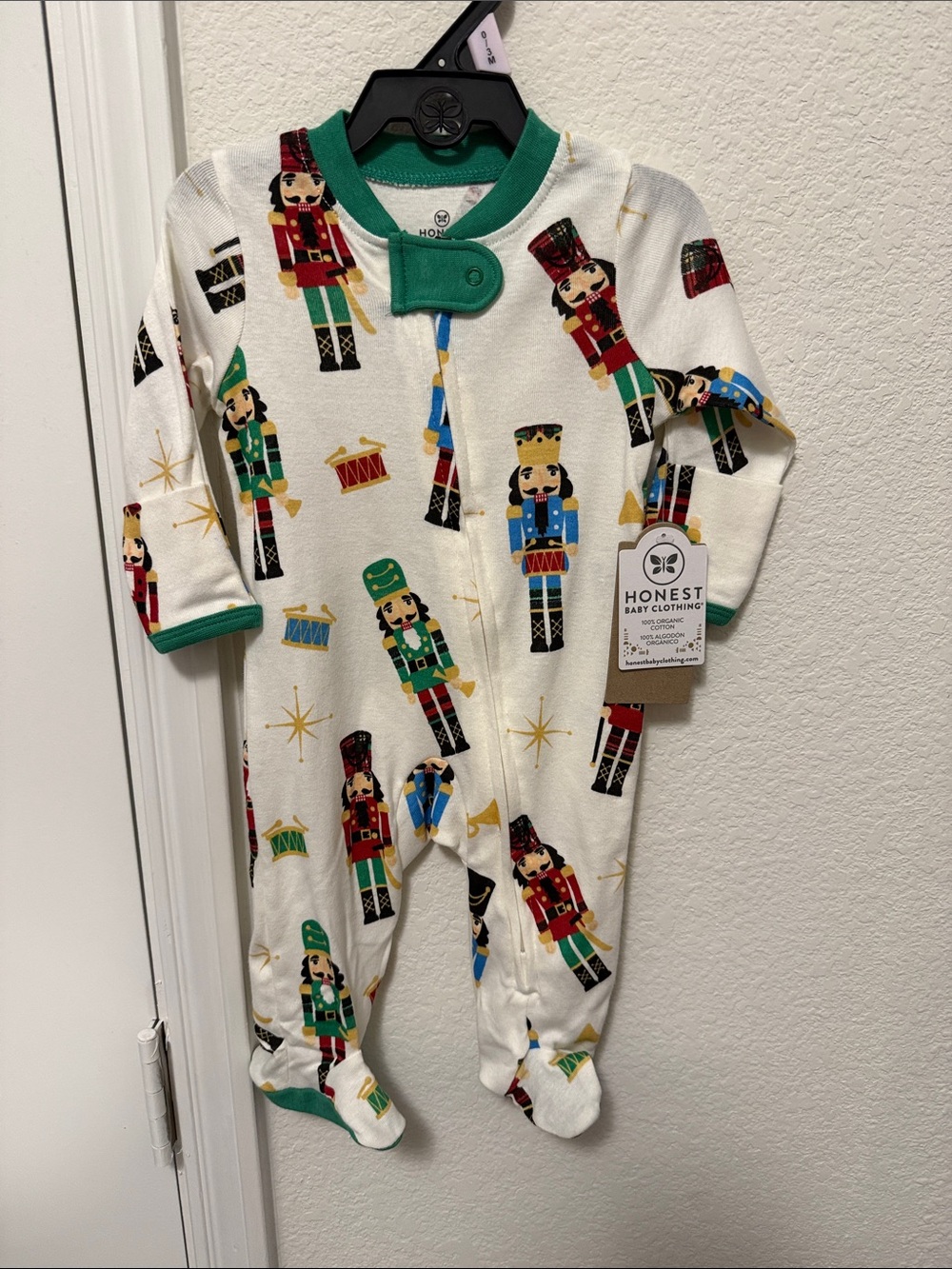 The Honest Company Kids' Nutcracker Print One-Piece Pajamas - White/Green 0/3M
